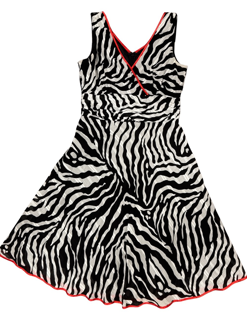 Robbie Bee Black & White Zebra Dress with Red Trim